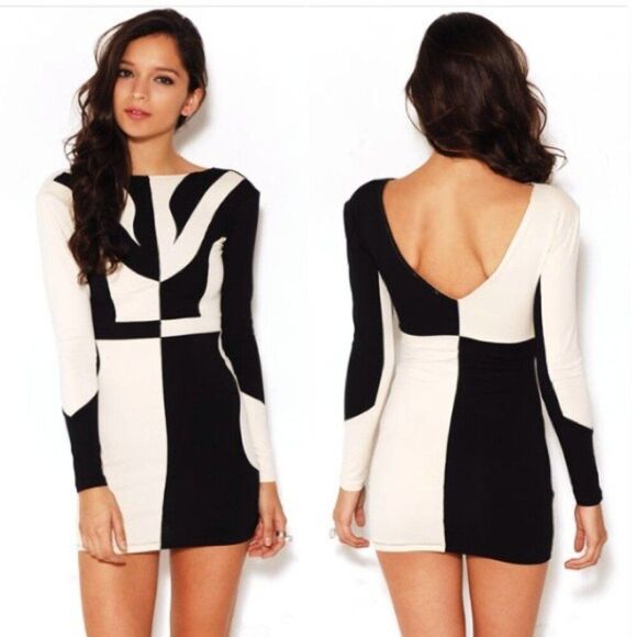 Motel Rocks XS Bodycon Mini Dress ColorBlock Sexy Club Black Abstract Feminine - Picture 10 of 11